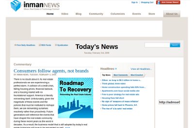 Graphic of the Inman News home page, circa 2009